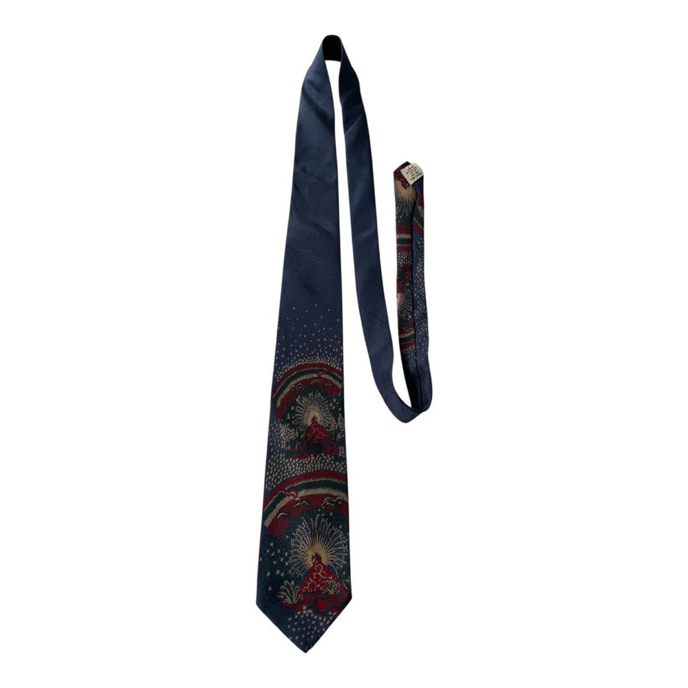 Valenti Neckwear Co Silk Tie Italian Fabric USA Made Blue Scenic Print Vintage